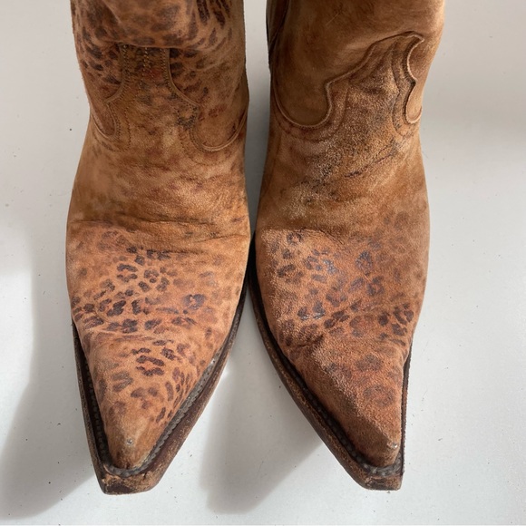 Old Gringo Boots Leather Cowboy Western Animal Leopard Print Pointed Square Tan - Picture 3 of 16
